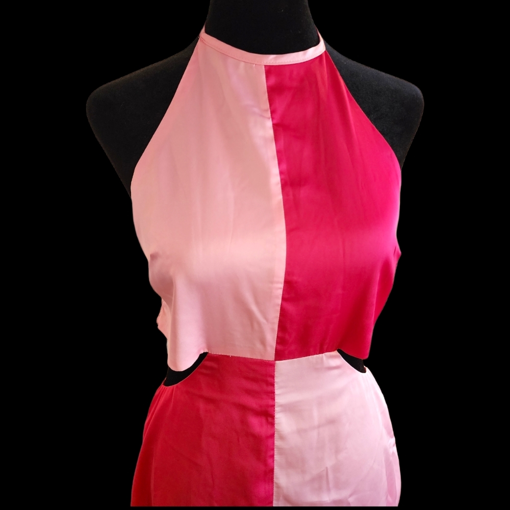 🎀Pink Colorblock Halter Dress - Picture 4 of 5